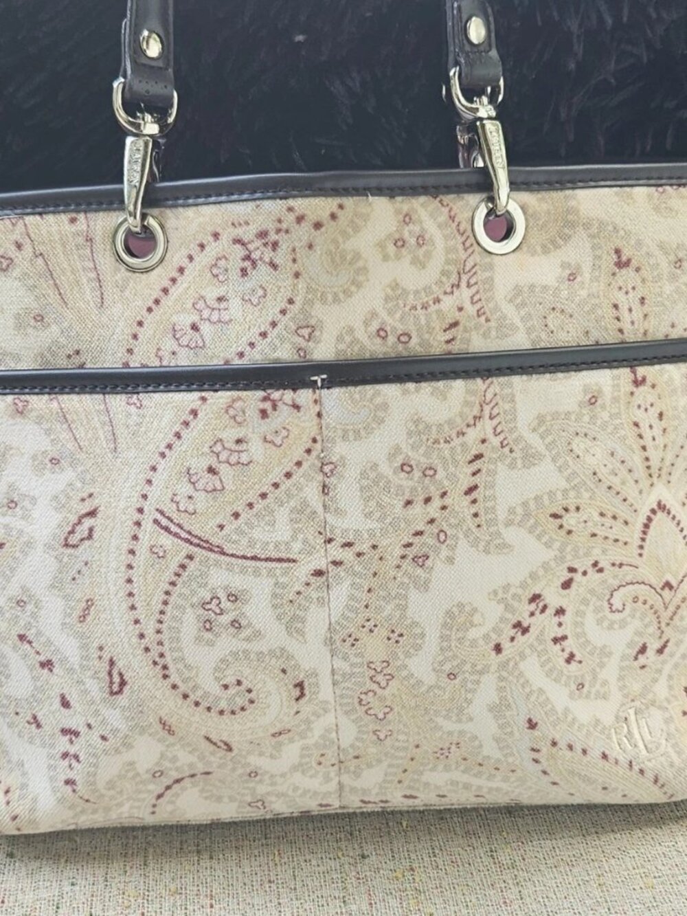 Lauren Ralph Lauren Women Hand Bag Purse Beige Suede Fabric Purse - Picture 11 of 13